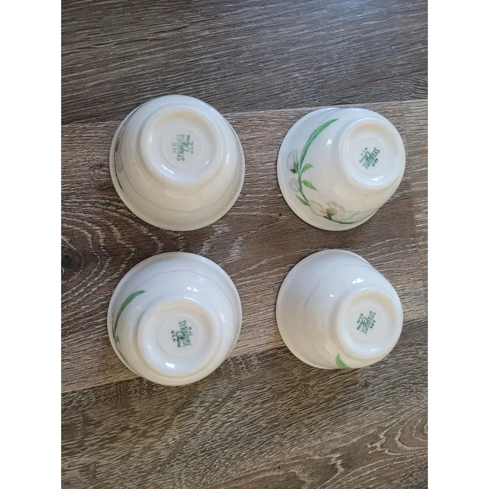 Vintage Syracuse China Dessert Bowls Apple Blossom‎ Mid-Century Modern Set of 4